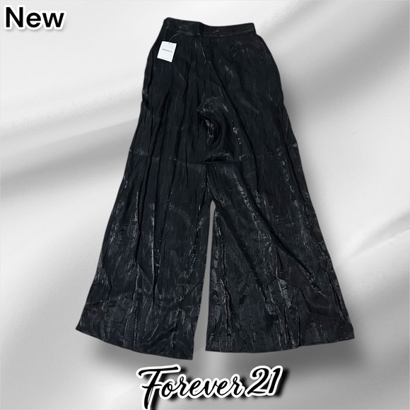 New Forever 21 Satin Split-Hem Palazzo Pants Black - Picture 10 of 10